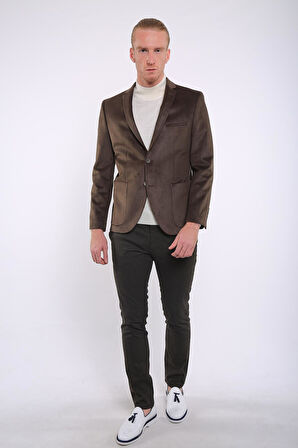 İntersivin 6 Drop Slim Fit Kadife Tam Astar Blazer Erkek Tek Ceket