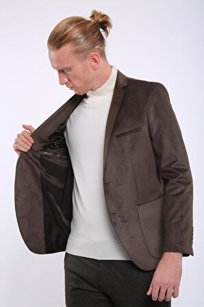 İntersivin 6 Drop Slim Fit Kadife Tam Astar Blazer Erkek Tek Ceket