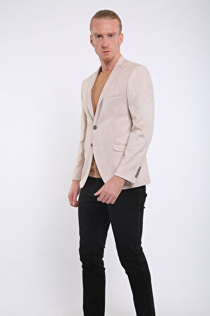 İntersivin 6 Drop Slim Fit Süet Dokulu Tam Astar Blazer Erkek Tek Ceket