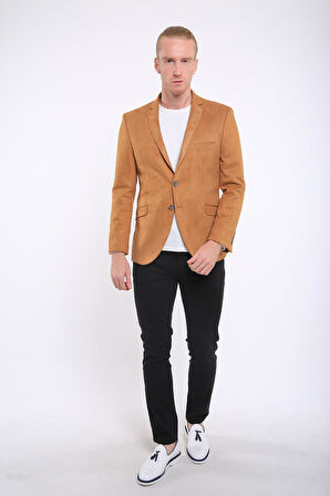İntersivin 6 Drop Slim Fit Süet Dokulu Tam Astar Blazer Erkek Tek Ceket
