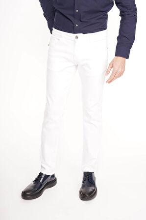 İntersivin Slim Fit Beyaz Pamuklu Likralı Günlük Pantolon