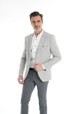 İntersivin Slim Fit Yarım Astarlı Erkek Yazlık Füme Blazer Tek Ceket