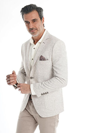 İntersivin Slim Fit Yarım Astarlı Erkek Yazlık Toprak Blazer Tek Ceket