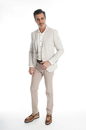 İntersivin Slim Fit Yarım Astarlı Erkek Yazlık Toprak Blazer Tek Ceket