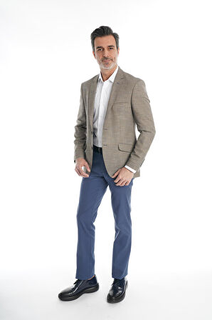 İntersivin Slim Fit Yarım Astarlı Erkek Yazlık Toprak Blazer Tek Ceket