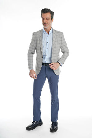 İntersivin Slim Fit Yarım Astarlı Erkek Yazlık Gri Blazer Tek Ceket