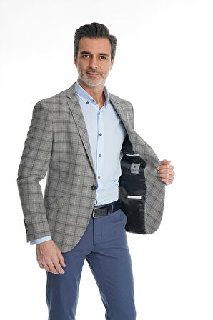 İntersivin Slim Fit Yarım Astarlı Erkek Yazlık Siyah Blazer Tek Ceket