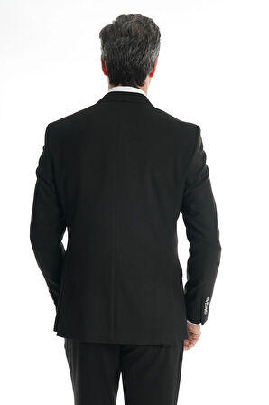 İntersivin 6 Drop Slim Fit Likralı Siyah Erkek Kruvaze Takım Elbise