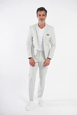 İntersivin Slim Fit Likralı Mikrofiber Özel Kumaş Taş Rengi Takım Elbise