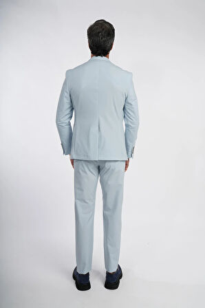 İntersivin Slim Fit Likralı Mikrofiber Kumaş  Mavi Takım Elbise