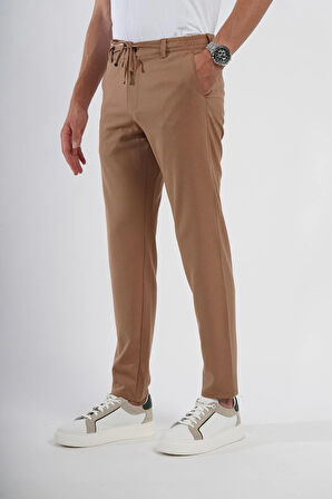 İntersivin Slim Fit Likralı Bel İpli ve Lastikli Camel Erkek Jogger Pantolon