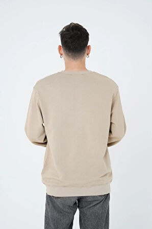 Gracht Nakışlı Oversize Camel Sweat