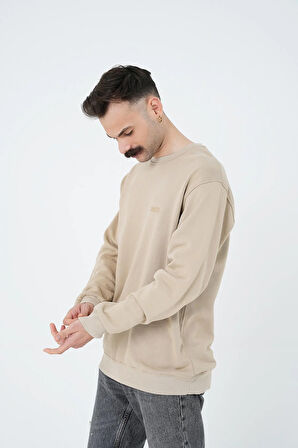 Gracht Nakışlı Oversize Camel Sweat