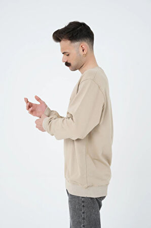 Gracht Nakışlı Oversize Camel Sweat