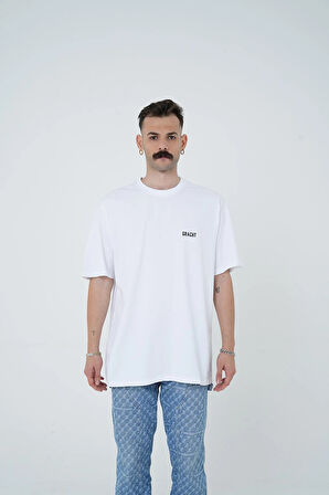 Gracht Nakışlı Oversize Beyaz T-Shirt