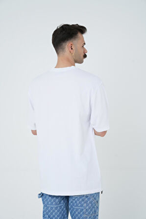 Gracht Nakışlı Oversize Beyaz T-Shirt