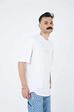 Gracht Ön ve Arka Baskılı Oversize Beyaz T-Shirt