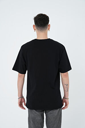 Gracht Baskılı Oversize Siyah T-Shirt