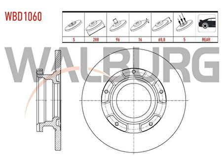 FREN DISKI ARKA DUZ FORD TRANSIT CUSTOM (V362) 2.2 TDCI 5 BIJON ABSLI 288X16X120X68,8 2012- BK21 2A097 BA  BK21 2A097 FA 1764283 1783910