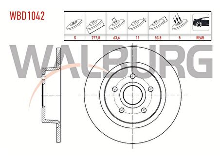 FREN DISKI ARKA DUZ FORD TRANSIT CONNECT 1.8 TDCI 5 BIJON 277,8X11X63,7X53,8 2002-2013 2T14 2A315 AC 2T14 2A315 BC 4475316