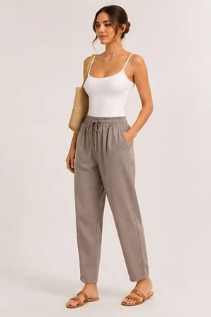 Lili Woman Kadın Taupe Natural Bağcıklı Dar Paça Pantolon E.3076