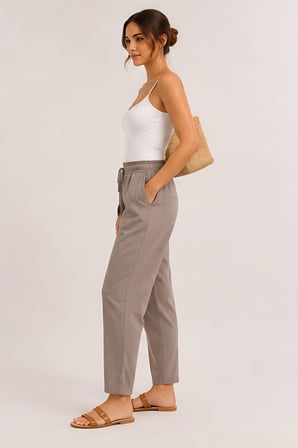 Lili Woman Kadın Taupe Natural Bağcıklı Dar Paça Pantolon E.3076