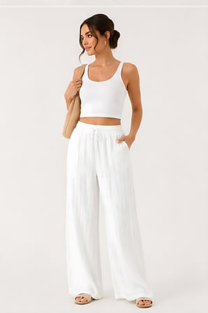 Lili Woman Kadın Beli Bağcıklı Keten Bol Paça Pantolon E.3040