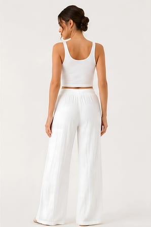 Lili Woman Kadın Beli Bağcıklı Keten Bol Paça Pantolon E.3040