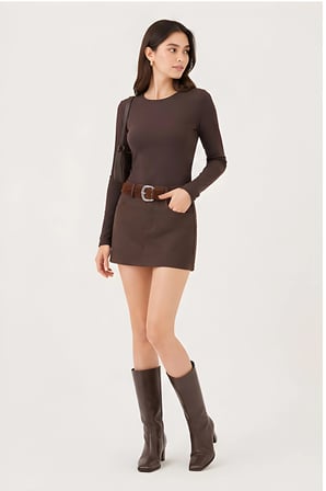 Lili Woman Kadın Kemerli Mini Etek DE251114
