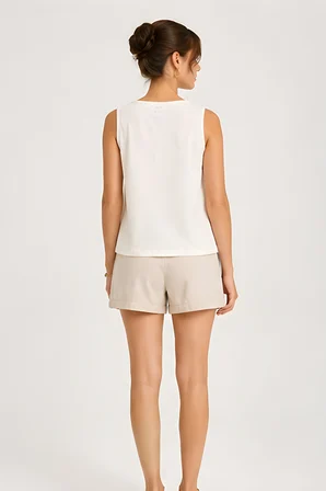 Lili Woman Kadın Ekru Çift Yön Fermuarlı Premium Fit Form Kolsuz Crop Bluz 5057