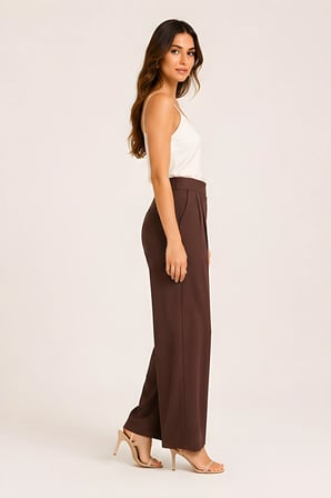 Lili Woman Kadın Gold Tokalı Yüksek Bel Çift Pileli Wide Leg Pantolon 51308