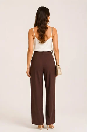Lili Woman Kadın Gold Tokalı Yüksek Bel Çift Pileli Wide Leg Pantolon 51308