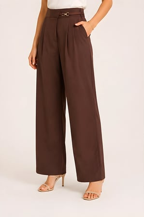 Lili Woman Kadın Gold Tokalı Yüksek Bel Çift Pileli Wide Leg Pantolon 51308