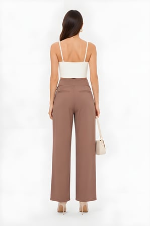 Lili Woman Kadın Drapeli Yüksek Bel Wide Leg Pantolon Kahve 51296