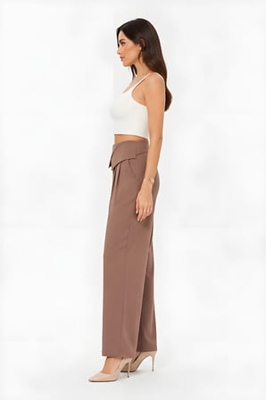 Lili Woman Kadın Drapeli Yüksek Bel Wide Leg Pantolon Kahve 51296