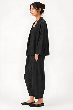 Lili Woman Kadın Siyah Krinkle Dokulu Oversize İkili Takım 50970