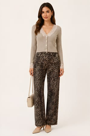 Lili Woman Kadın Yüksek Bel Leopar Desenli Wide Leg Pantolon TY.LPR01
