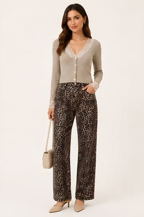 Lili Woman Kadın Yüksek Bel Leopar Desenli Wide Leg Pantolon TY.LPR01