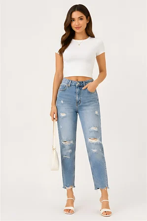 Lili Woman Kadın Yüksek Bel Yırtık Detaylı Mom Fit Jean Pantolon TY.YJN01