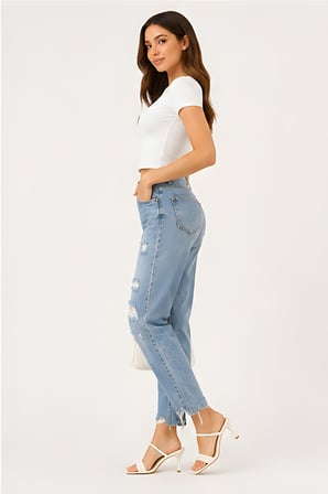 Lili Woman Kadın Yüksek Bel Yırtık Detaylı Mom Fit Jean Pantolon TY.YJN01