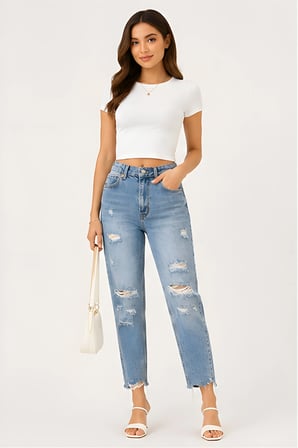 Lili Woman Kadın Yüksek Bel Yırtık Detaylı Mom Fit Jean Pantolon TY.YJN01