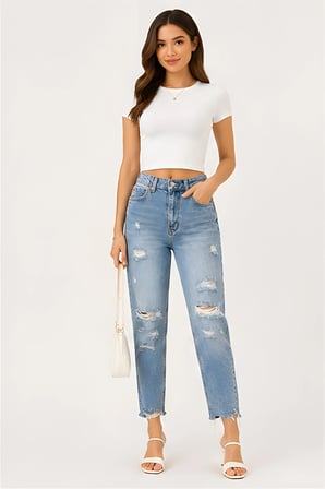 Lili Woman Kadın Yüksek Bel Yırtık Detaylı Mom Fit Jean Pantolon TY.YJN01