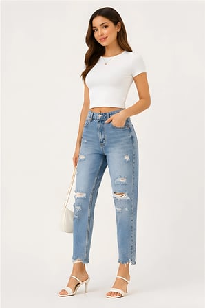 Lili Woman Kadın Yüksek Bel Yırtık Detaylı Mom Fit Jean Pantolon TY.YJN01