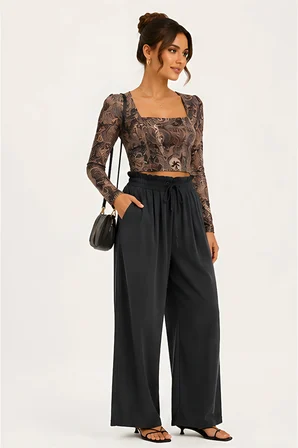 Lili Woman Kadın Paisley Desenli Tül Crop Bluz E.2557