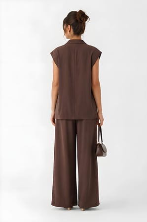 Lili Woman Kadın Kahverengi Koka Oversize Yelek & Palazzo Pantolon Takım E.8160K