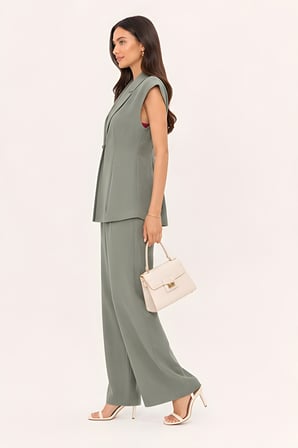 Lili Woman Kadın Yeşil Koka Oversize Yelek & Palazzo Pantolon Takım E.8160Y