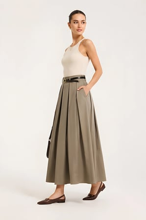 Lili Woman Kadın Urban Pleat Kemer Detaylı Midi Paraşüt Etek P.2962