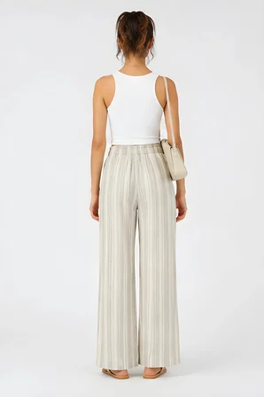 Lili Woman Kadın Yüksek Bel Çizgili Keten Karışımlı Relax Fit Pantolon E.KP01