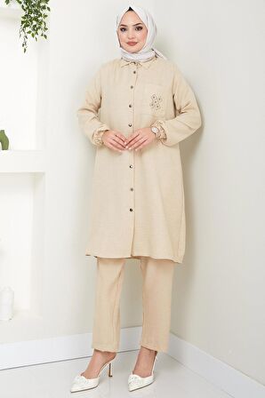 Cebi Taşlı İkili Takım Bej HM2447