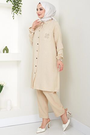 Cebi Taşlı İkili Takım Bej HM2447